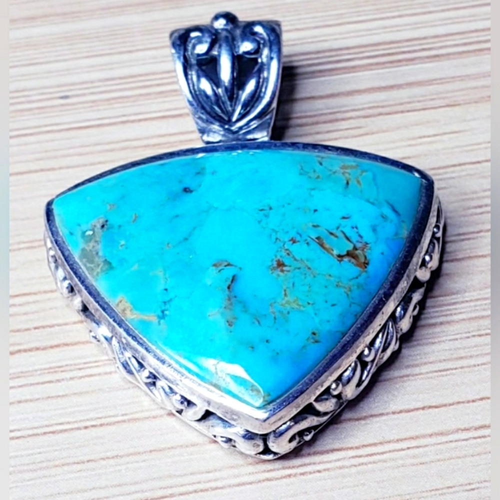 Sterling Silver Chunky Triangular Cabachon Turquo… - image 1